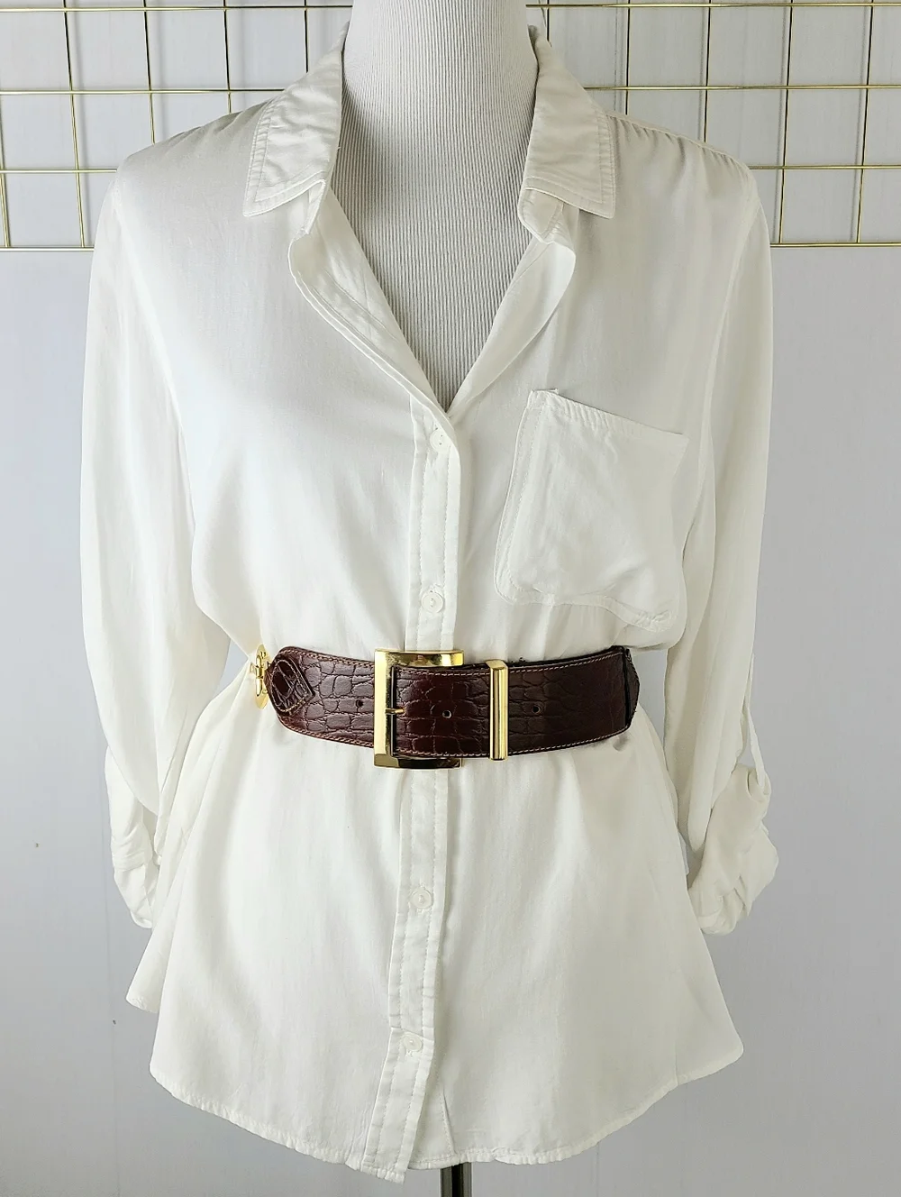 Express Compagnie Internationale Made In Italy Croc Print Vintage Leather Belt